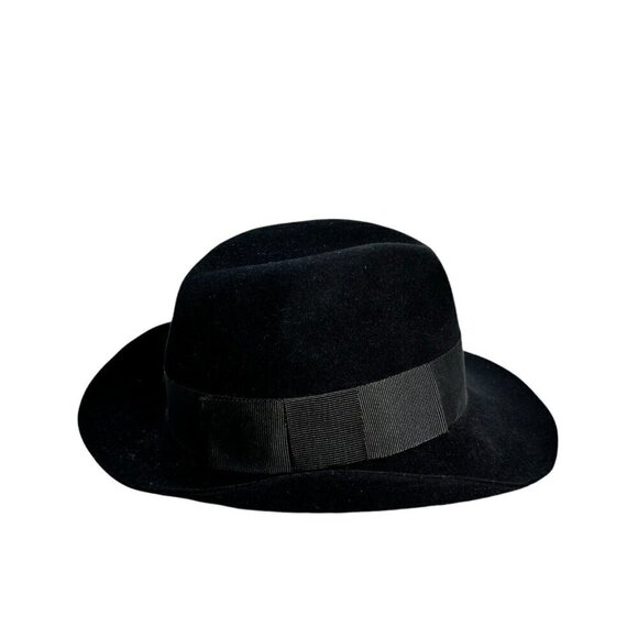 Helen Kaminski Rabbit Fur Felt Black Fedora Hat One Size Grosgrain Ribbon Bow - Picture 6 of 8